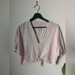 Rails Thea Cropped Short Sleeve Linen Blend Blouse, Florence Stripe - Size Xs
